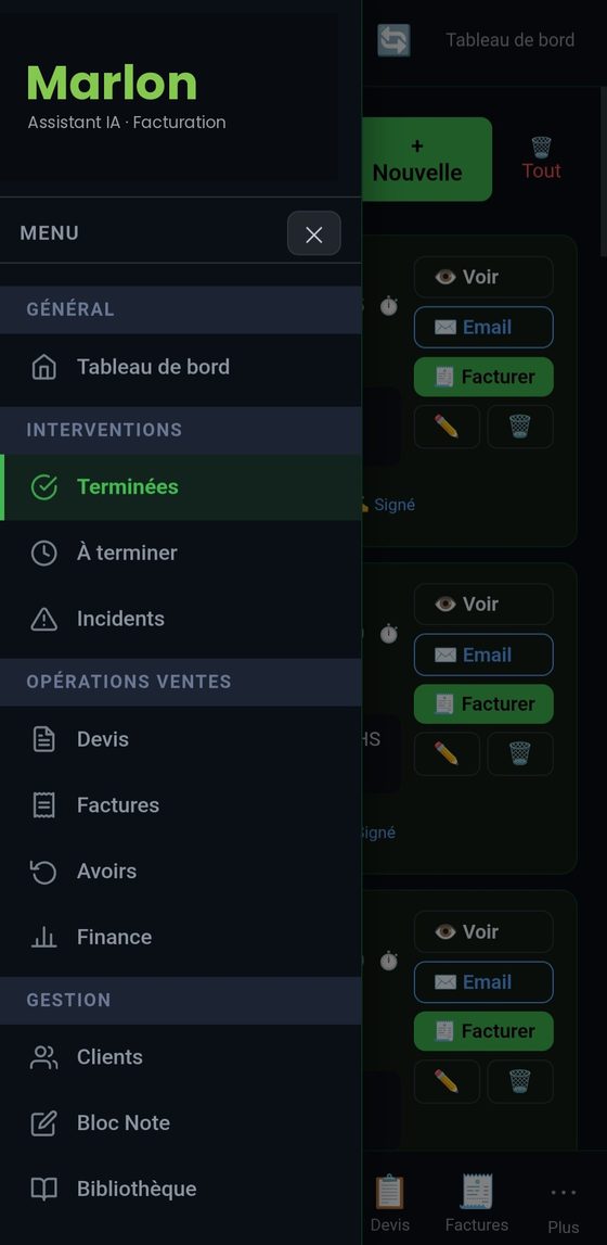 Marlon — écran technicien